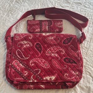 Vera Bradley Quilted Mesa Red Paisley Messenger Crossbody Bag & Accessory Bag